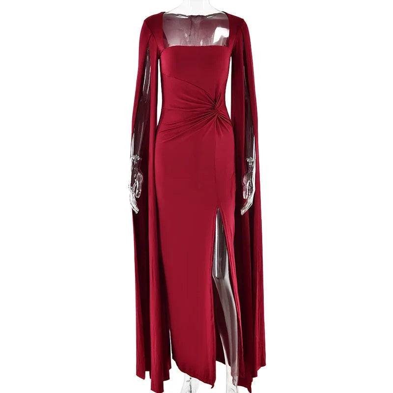 Levoire | Robe Longue À Manches Cape Avec Fente