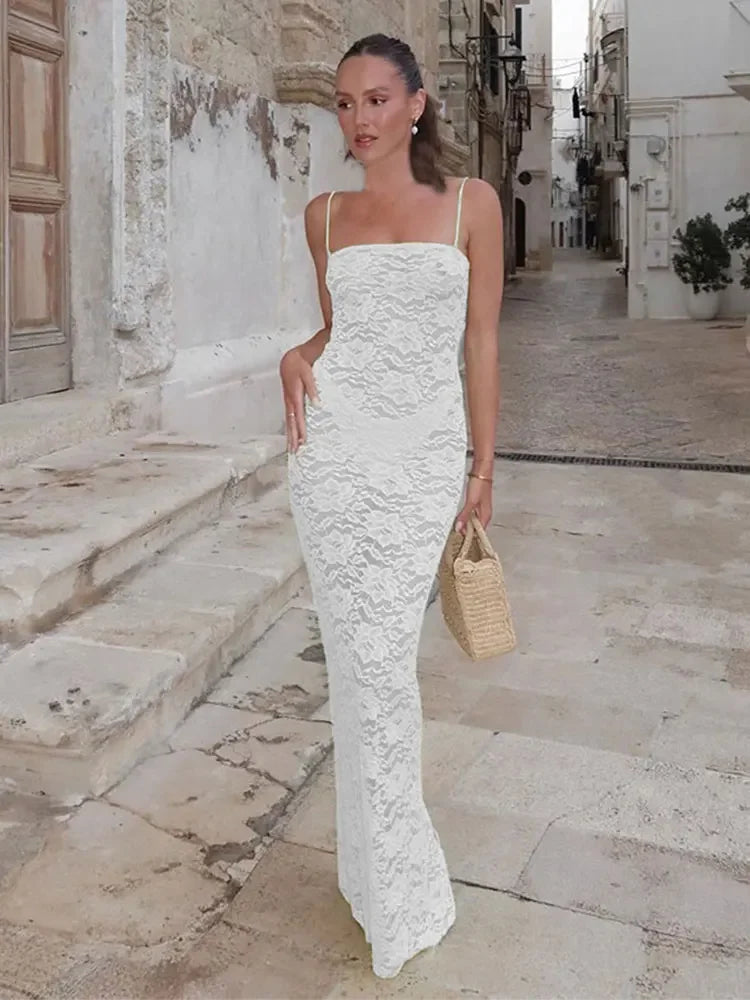 Levoire | Robes Maxi Transparentes Spitz À Épaules Dénudées Blanc