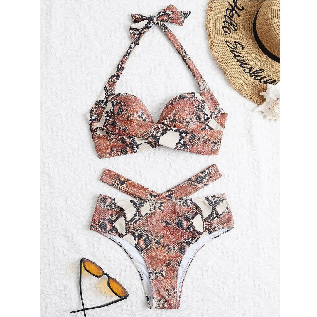 Levoire | Bikini Froncé Imprimé Serpent Brun