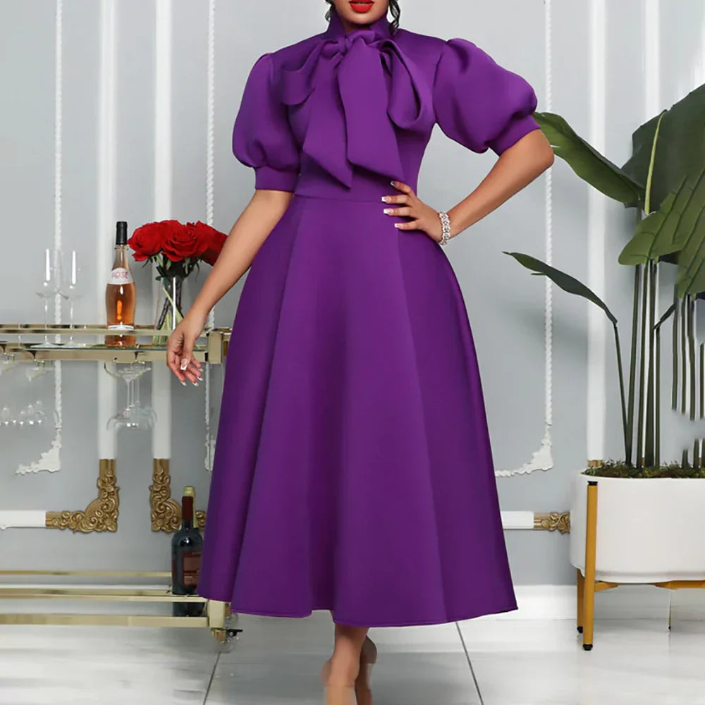Levoire | Col Côté Bouffant Manches Courtes Robes Longues