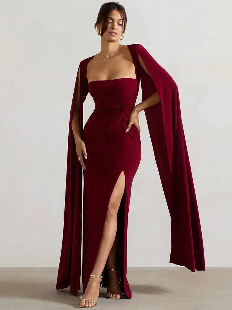 Levoire | Robe Longue À Manches Cape Avec Fente