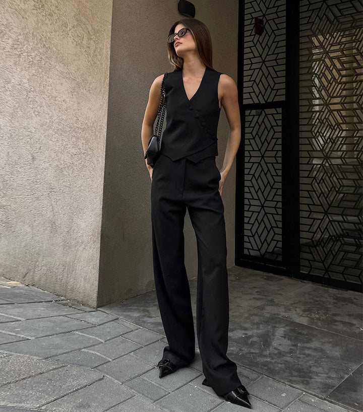 Levoire | Femme Costume En Lin Top Sans Manches & Pantalon Ample Noir
