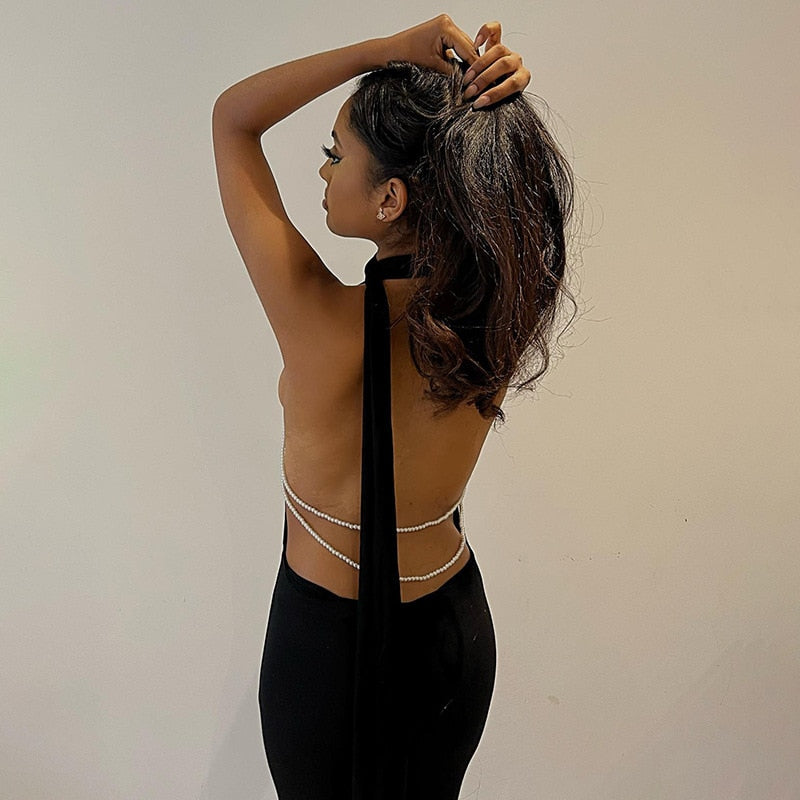 Levoire | Noir Fils Perle Jupe Longue Robe