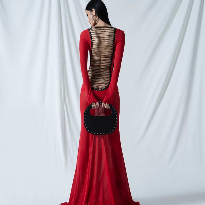 Levoire | Mesh Noir Manches Longues Dos Nu Transparent
