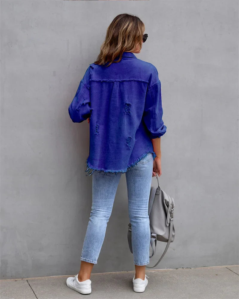 Levoire | Veste En Jean Avec Bords Bruts, Printemps, Rose, Orange, Violet