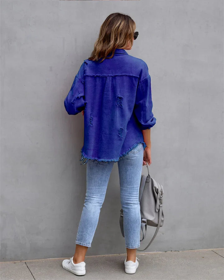 Levoire | Veste En Jean Avec Bords Bruts, Printemps, Rose, Orange, Violet