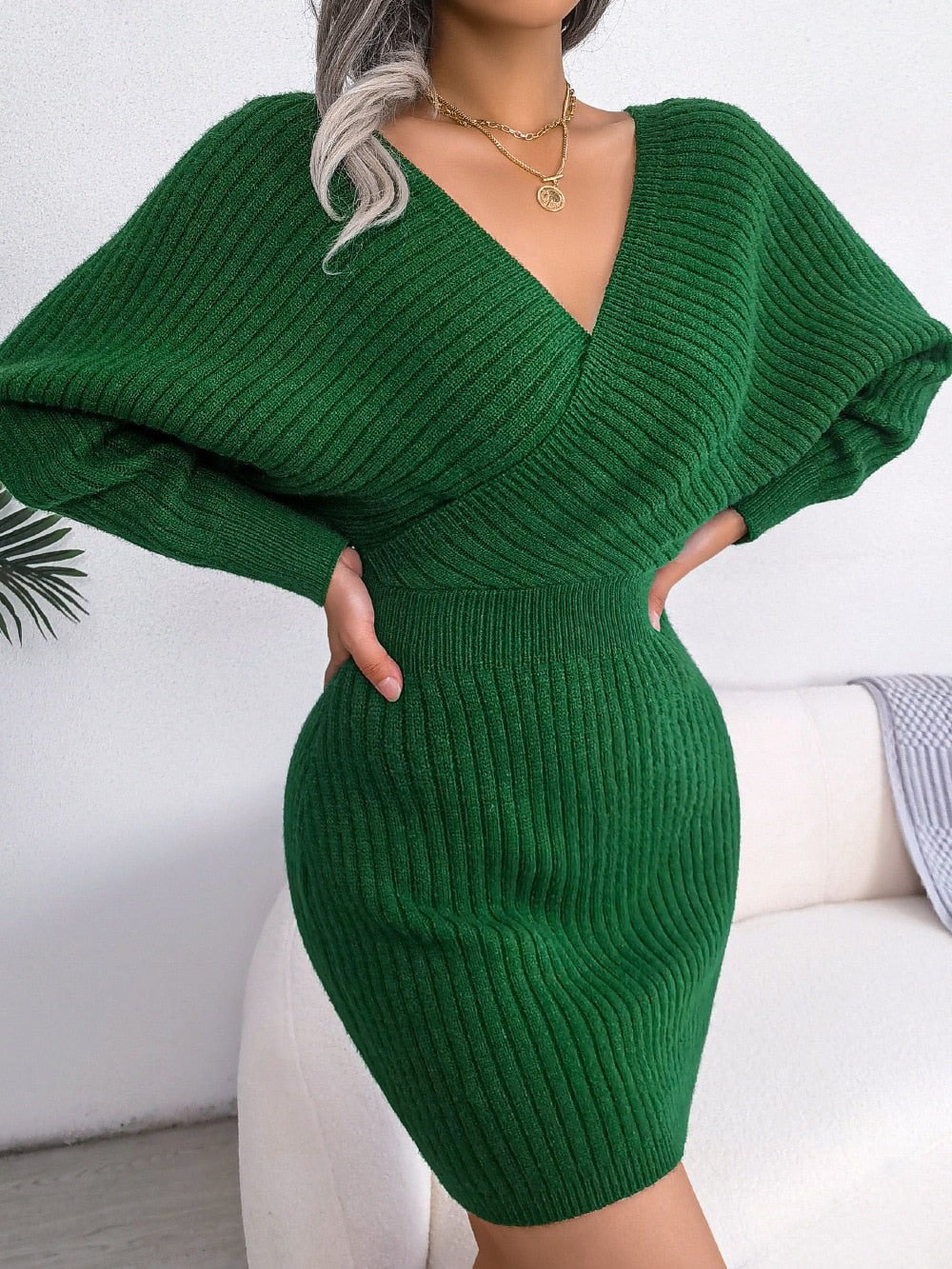 Levoire | Robe Tricot Été Col V Décontractée Vert