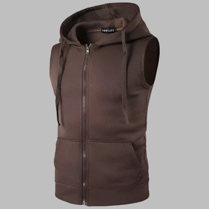 Levoire | Pull Sans Manches Pour Hommes Avec Zip Et Capuche Café