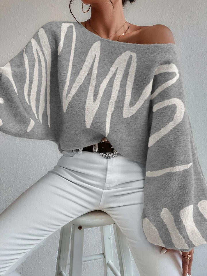 Levoire | Pull Surdimensionné Gris Clair Sans Épaules Avec Manches Bouffantes