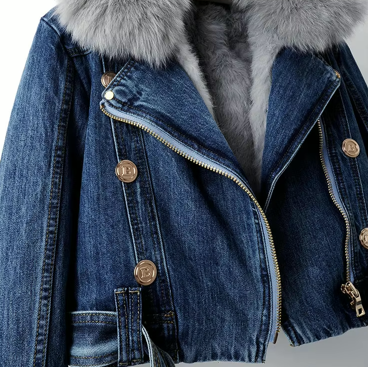 Levoire | Veste en denim à col en fausse fourrure