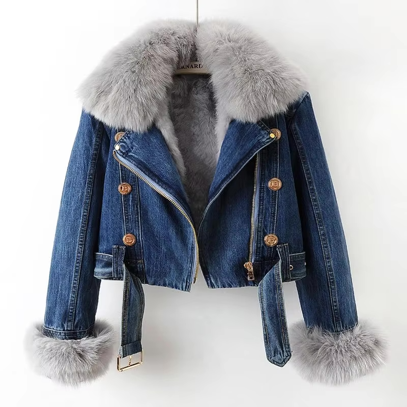 Levoire | Veste en denim à col en fausse fourrure Marine