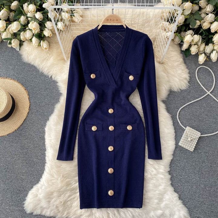 Levoire | Robe Portefeuille Tricotée Bureau Bleu foncé Une taille
