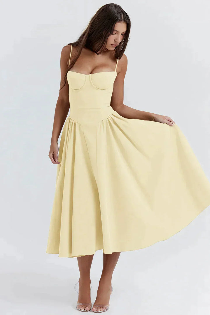 Levoire | Élégant Robe Plissée Sans Épaules Jaune