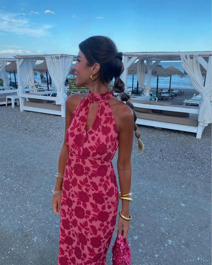 Levoire | Robe Fleurie Sexy Avec Décolleté Séduisant Rosa Rouge