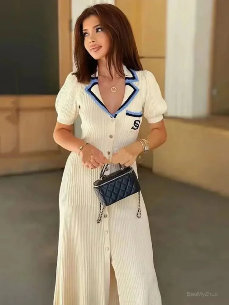 Levoire | Élégante Robe Maxi Tricotée Slim Abricot