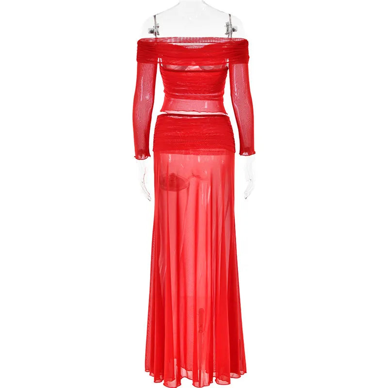 Levoire | Bustier Transparent Sans-Manches Ensemble Crop Et Jupe Longue