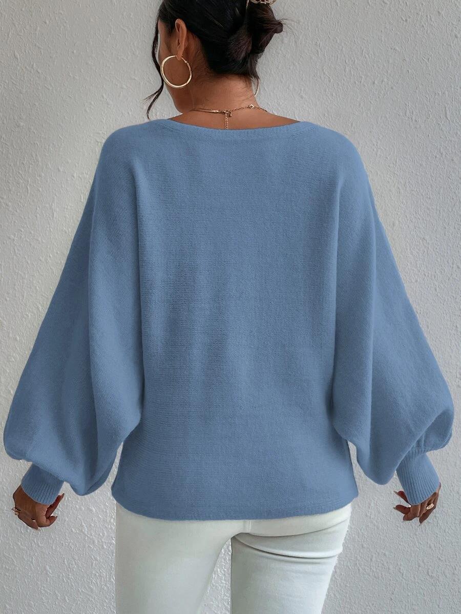 Levoire | Pull Grande Taille Bleu Avec Manches Bouffantes