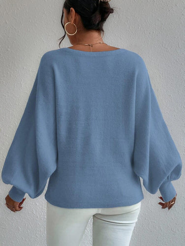 Levoire | Pull Grande Taille Bleu Avec Manches Bouffantes