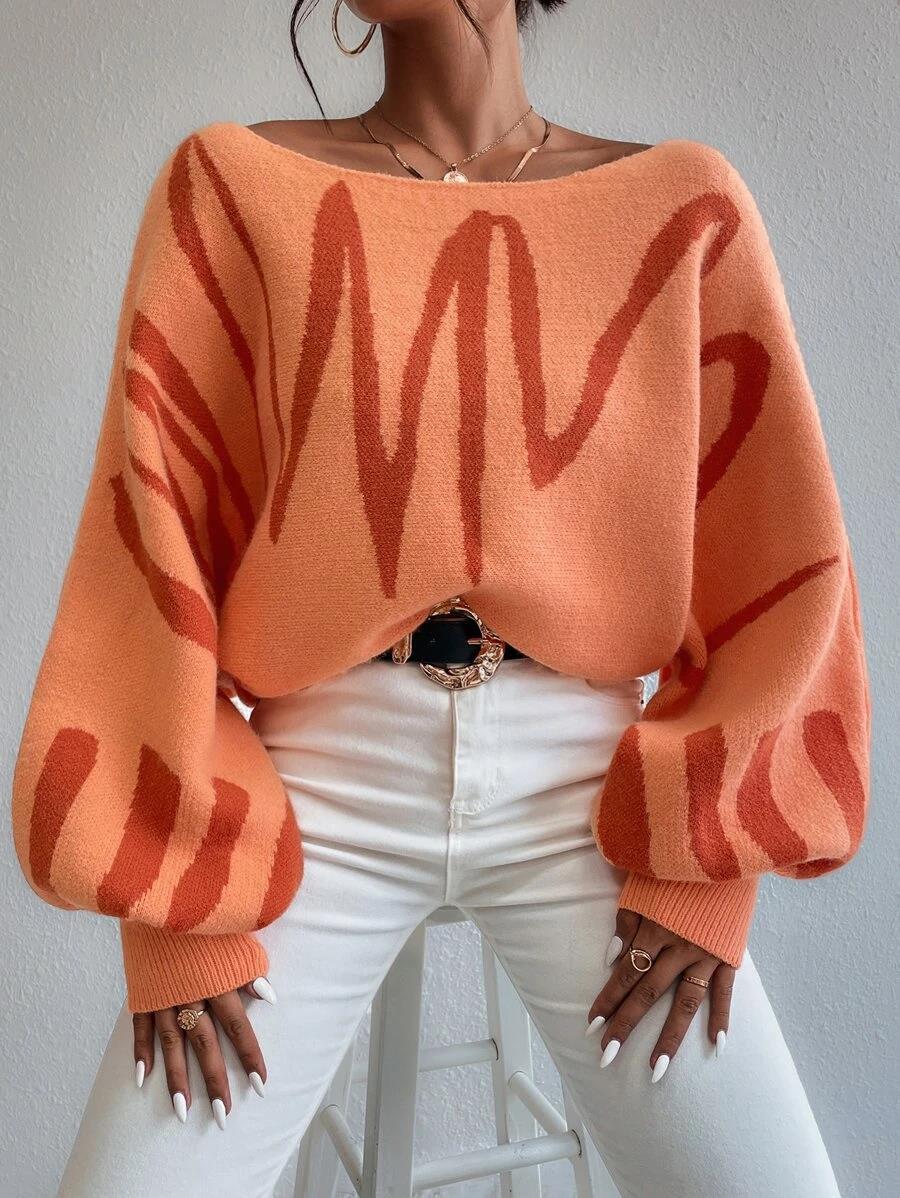 Levoire | Pull Surdimensionné Orange Avec Manches Bouffantes