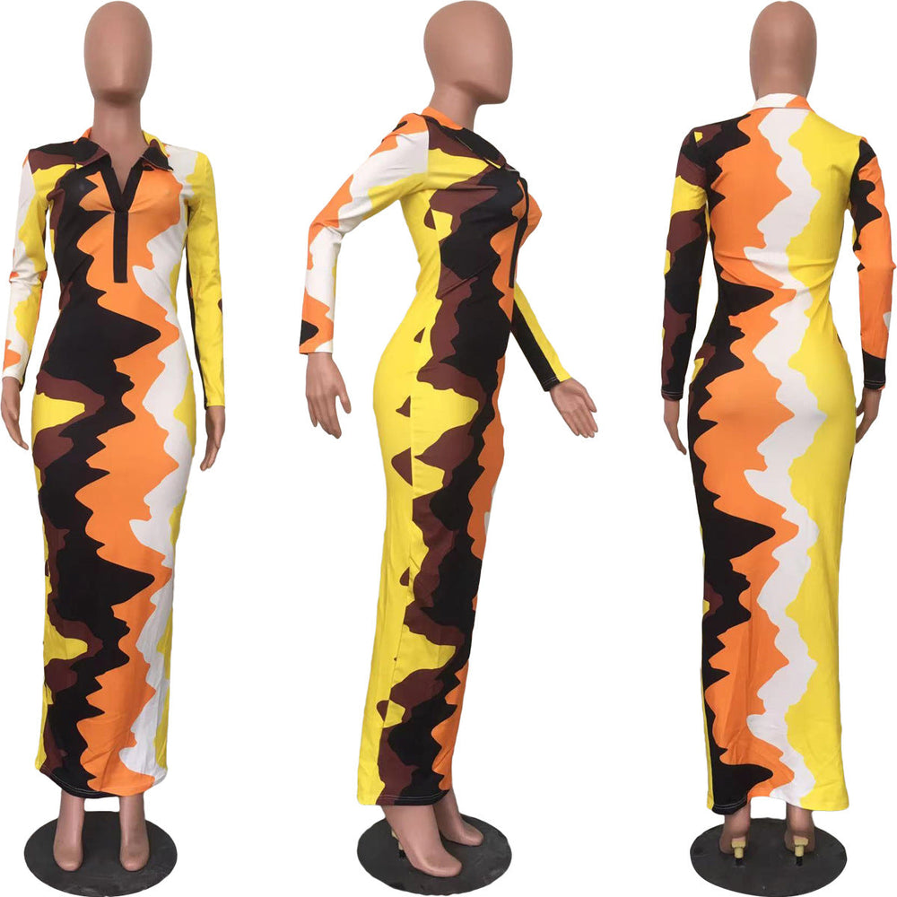 Levoire | Vague De Couleur Chemise À Manches Longues Robe Maxi