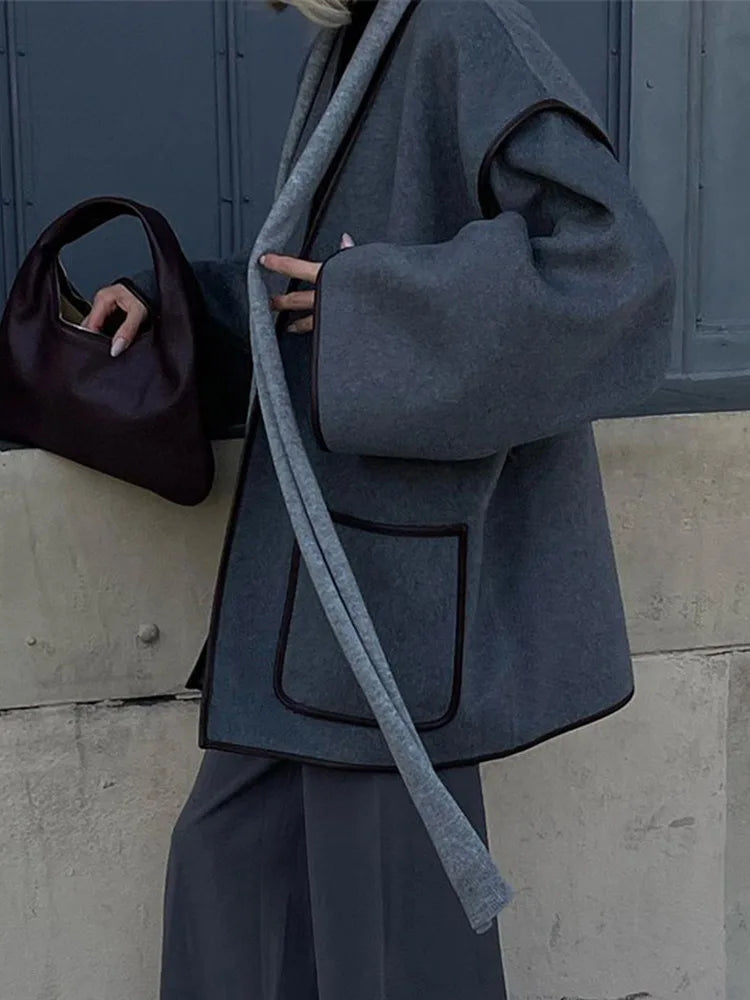 Levoire | V-Décolleté Veste À Ceinture À Manches Longues