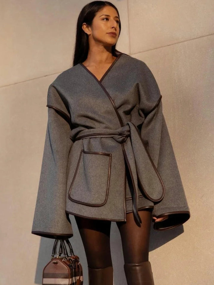 Levoire | V-Décolleté Veste À Ceinture À Manches Longues L