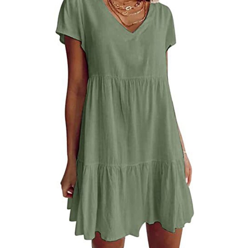 Levoire | Robe Femme À Manches Courtes Robe D'Été Vert