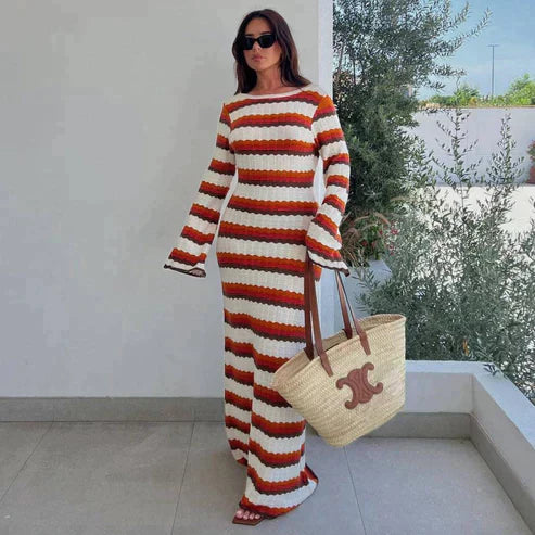 Levoire | Robe Maxi Rayée Avec Décolleté En Tricot