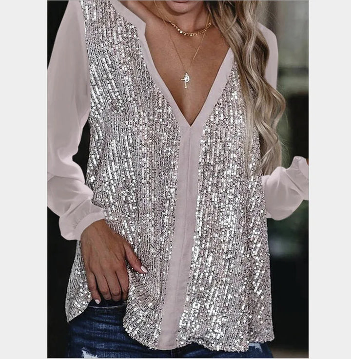 Levoire | Blouse Tombante Avec Décolleté En V Et Sequins Pour Femmes Rosa