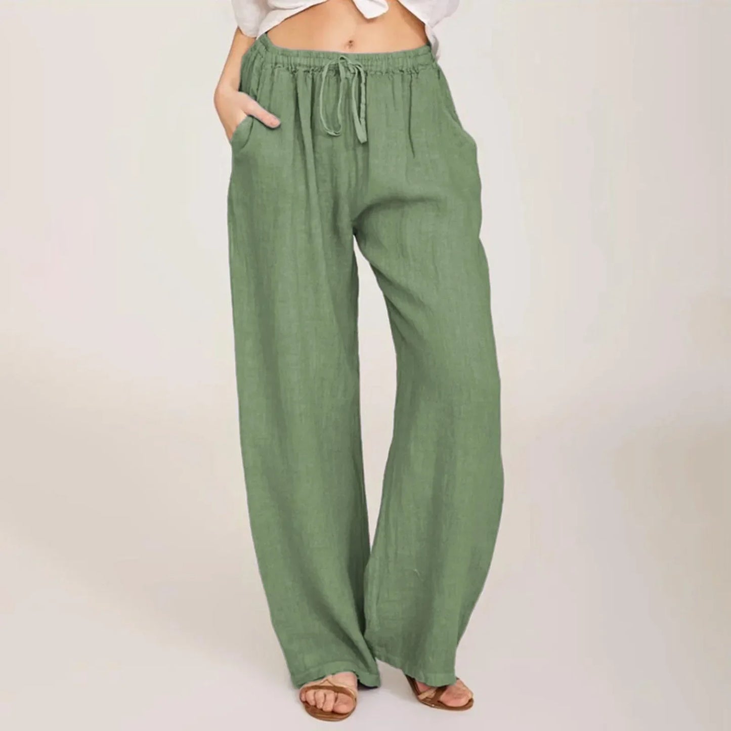 Levoire | Pantalon En Coton Et Lin Respirant Pour Femmes Vert