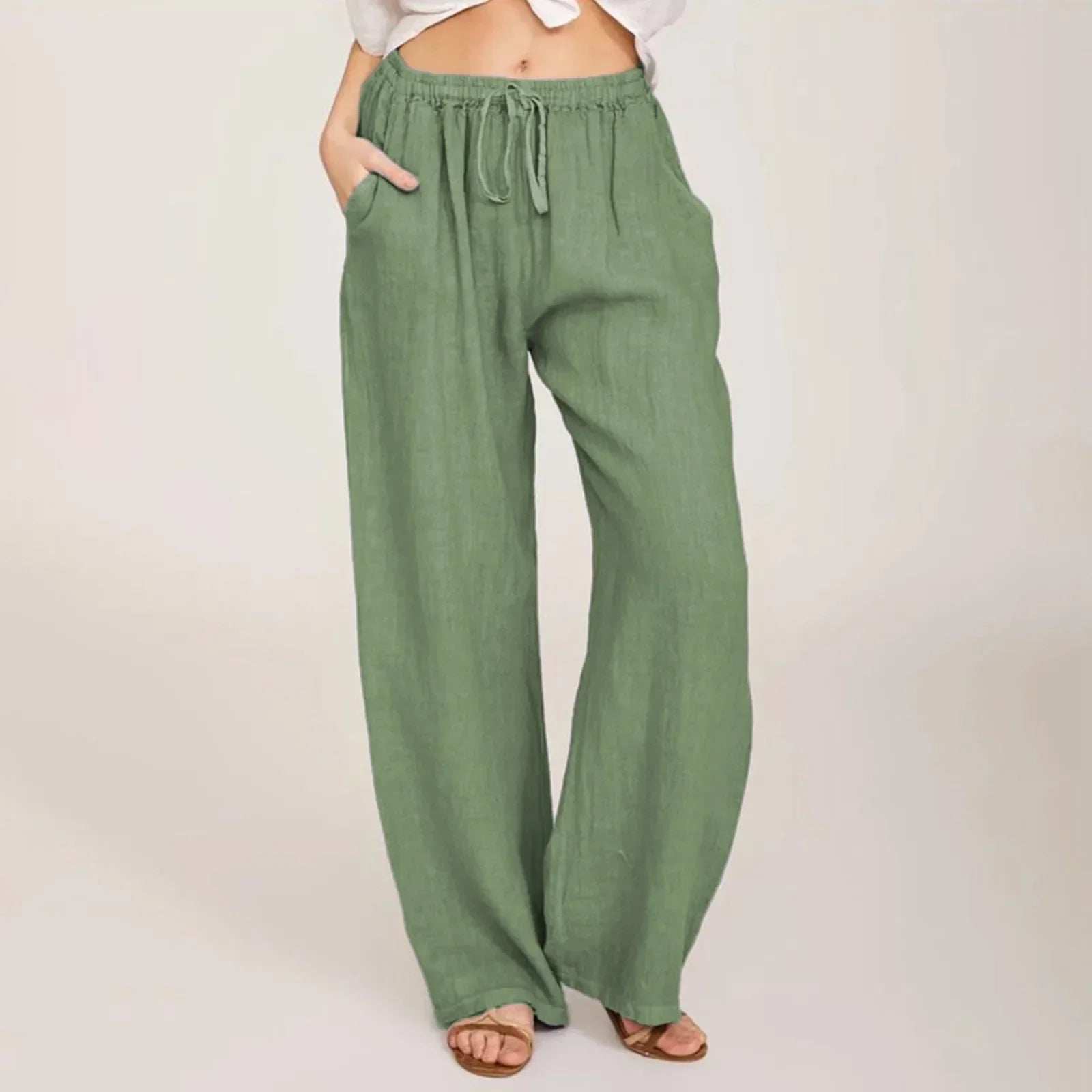 Levoire | Pantalon En Coton Et Lin Respirant Pour Femmes Vert