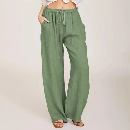 Levoire | Pantalon En Coton Et Lin Respirant Pour Femmes Vert