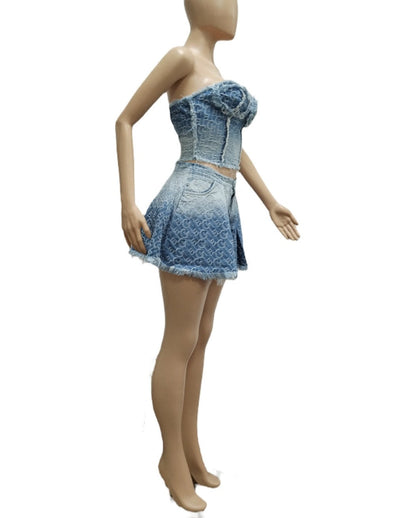 Levoire | Haut Sans Manches À Épaules Dénudées Et Ensemble Jupe En Denim