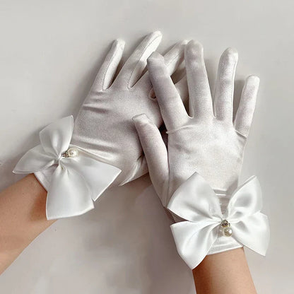 Levoire | Récolte Vintage Gants Courts En Satin Noir Hepburn Blanc Taille unique