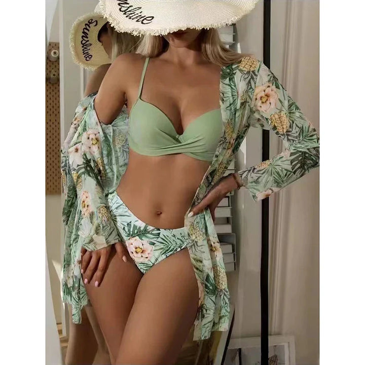 Levoire | Ensemble Bikini Fleuri Taille Basse Vert