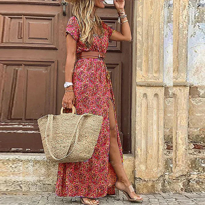 Levoire | Robe Boho Longue Rouge foncé