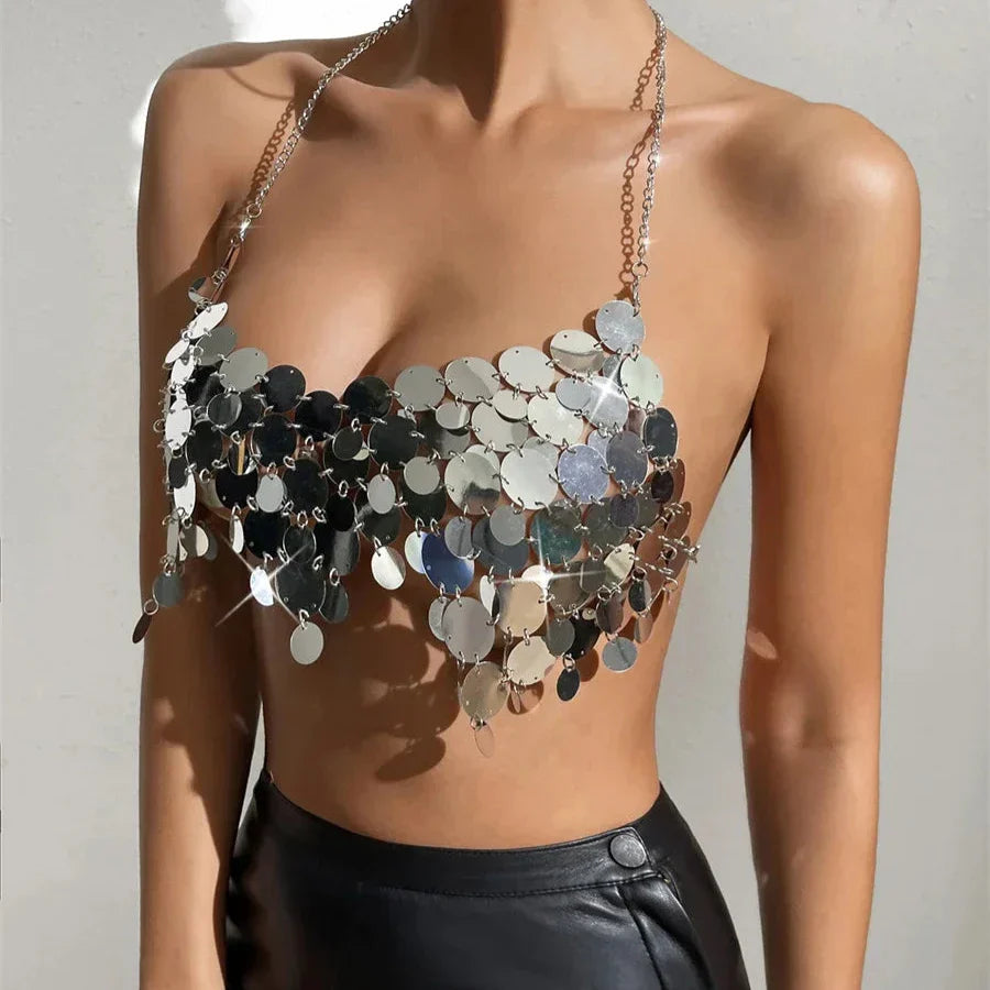 Levoire | Paillettes Sparkle Haut De Maillot Disco À Col Halter
