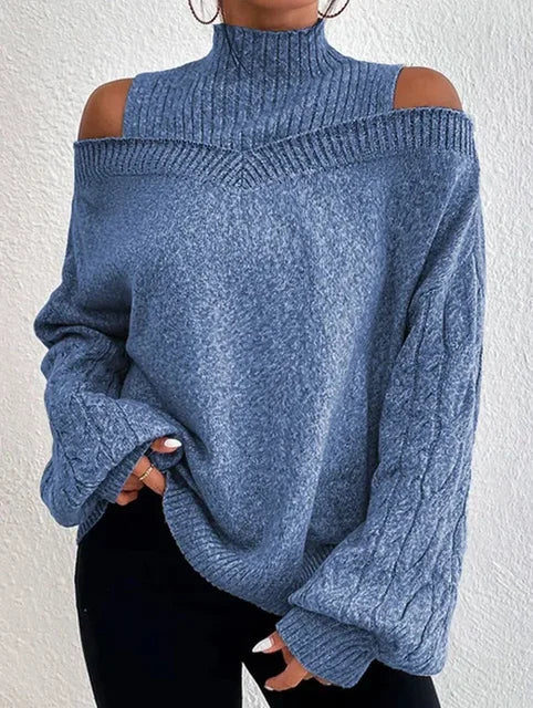 Levoire | Classique Confortable Haut de Col Pull Paon gris bleu