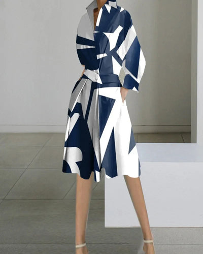Levoire | Robe Midi Elegante Manches Longues, Col V, Blanche, Poches, Femme