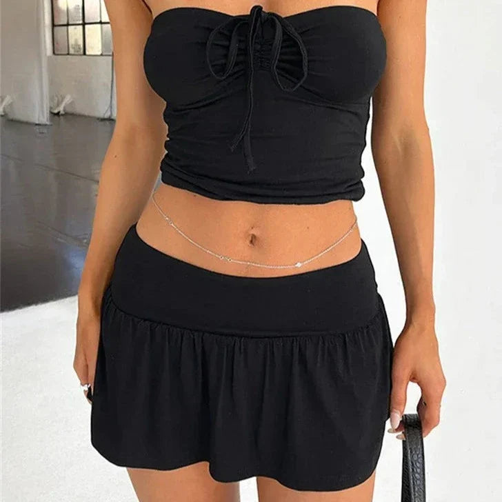 Levoire | Tops Et Mini-Jupe Y2K Ensemble 2 Pièces Noir