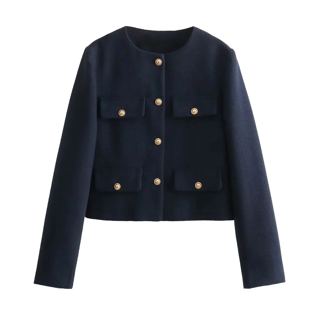 Levoire | Virale Luxe Veste Avec Boutons En Or Marine bleu