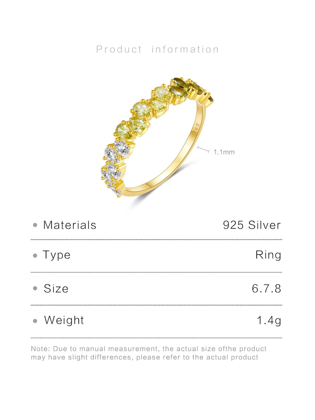 Levoire | Argent Sterling Coloré Vert Cz Zircon Brillant Bague