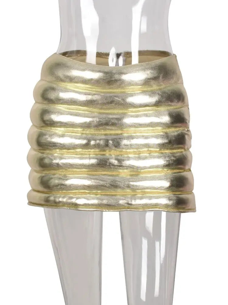 Levoire | Minijupe Métallisée Taille Haute Champagne