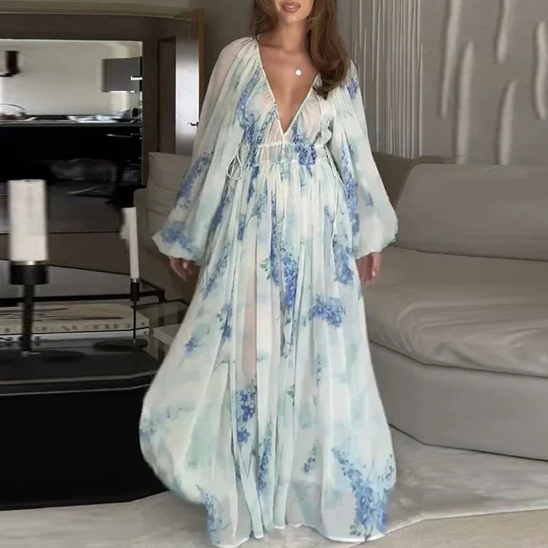 Levoire | Robe Fleurs Décolleté V Élégante Blanc