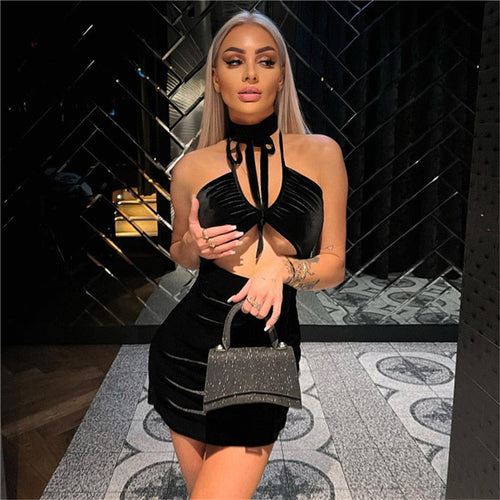 Levoire | Choker En Velours Halter Collier Nouer Mini Robe