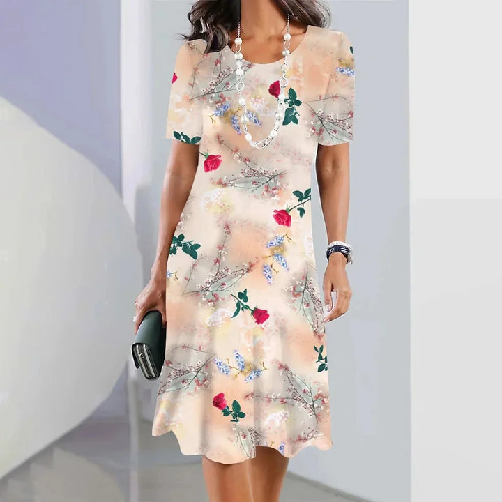 Levoire | Robe Élégante À Fleurs Imprimées Pour Femmes Beige