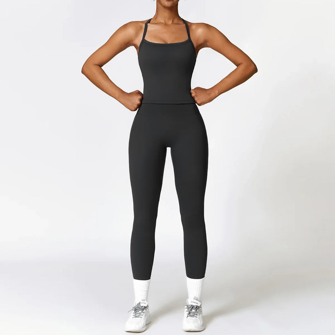 Levoire | Ensemble De Vêtements D'Intérieur Leggings Taille Haute Et Top À Bretelles Noir