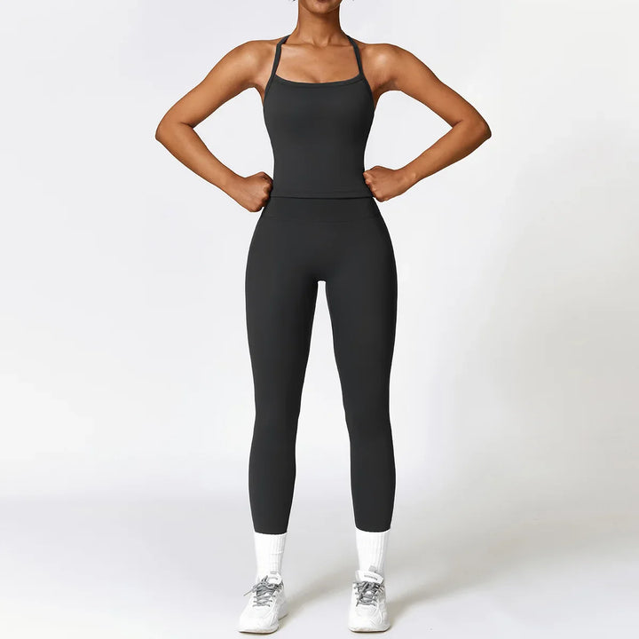 Levoire | Ensemble De Vêtements D'Intérieur Leggings Taille Haute Et Top À Bretelles Noir