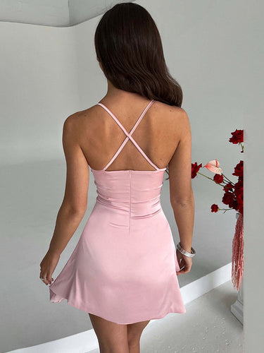 Levoire | Velours Spaghetti Dip V-Sans Manches Mini Robes