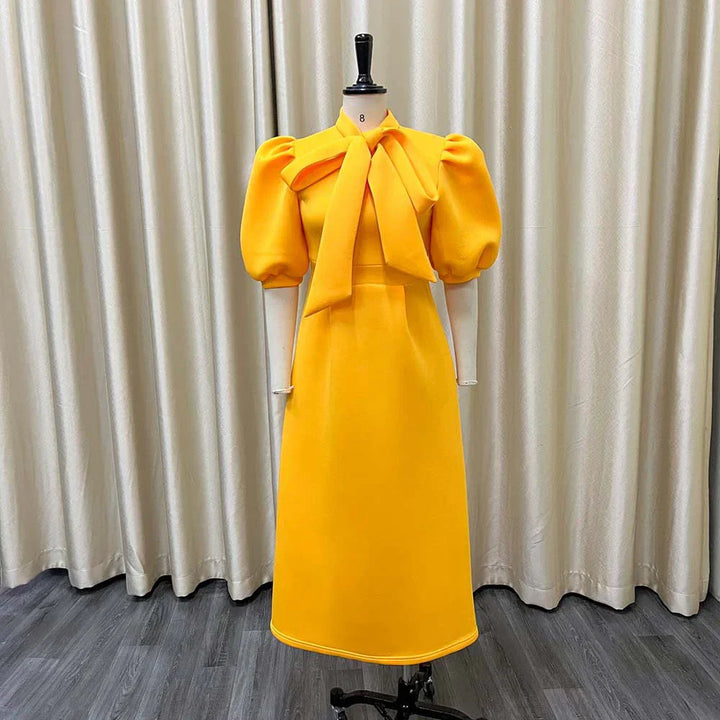Levoire | Col Côté Bouffant Manches Courtes Robes Longues